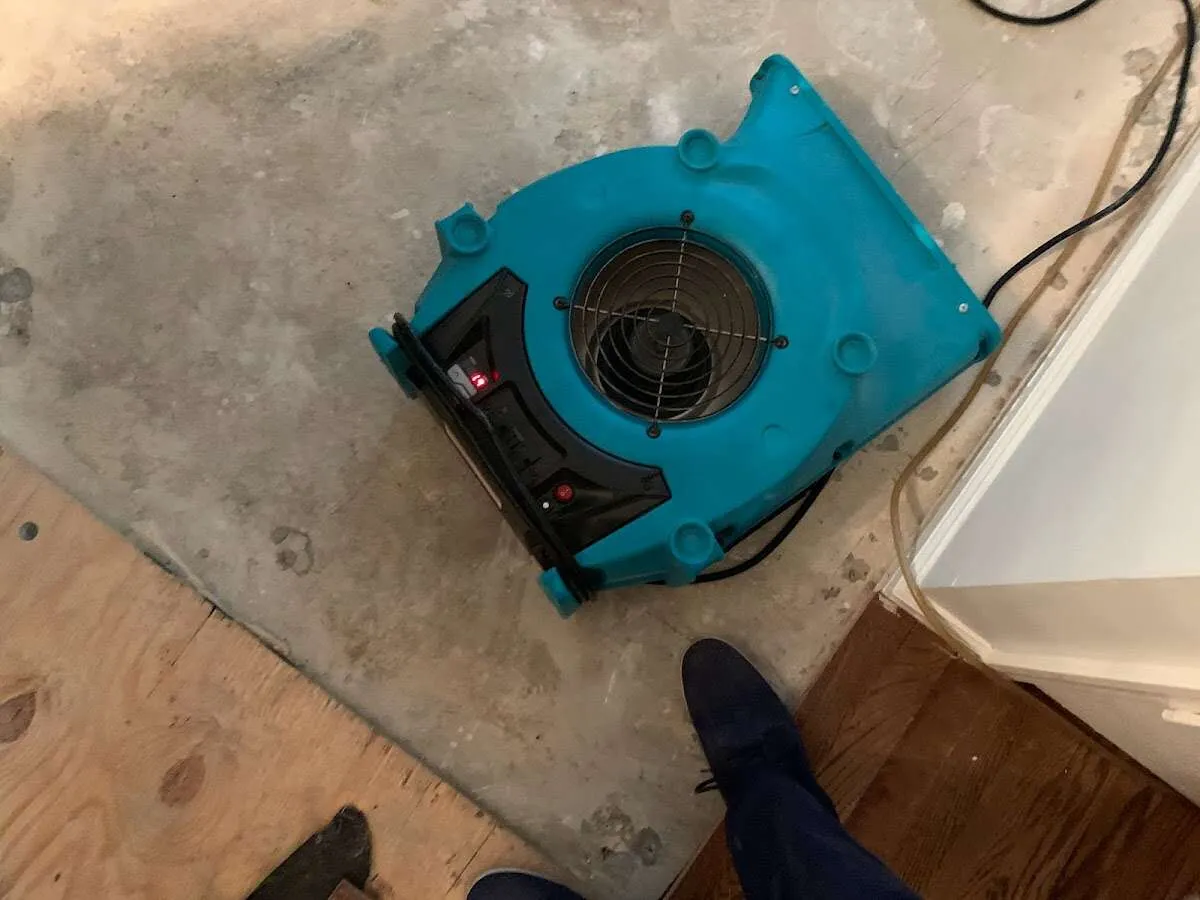 Air mover drying subfloor during Leak Detection & Repair in Lahaina